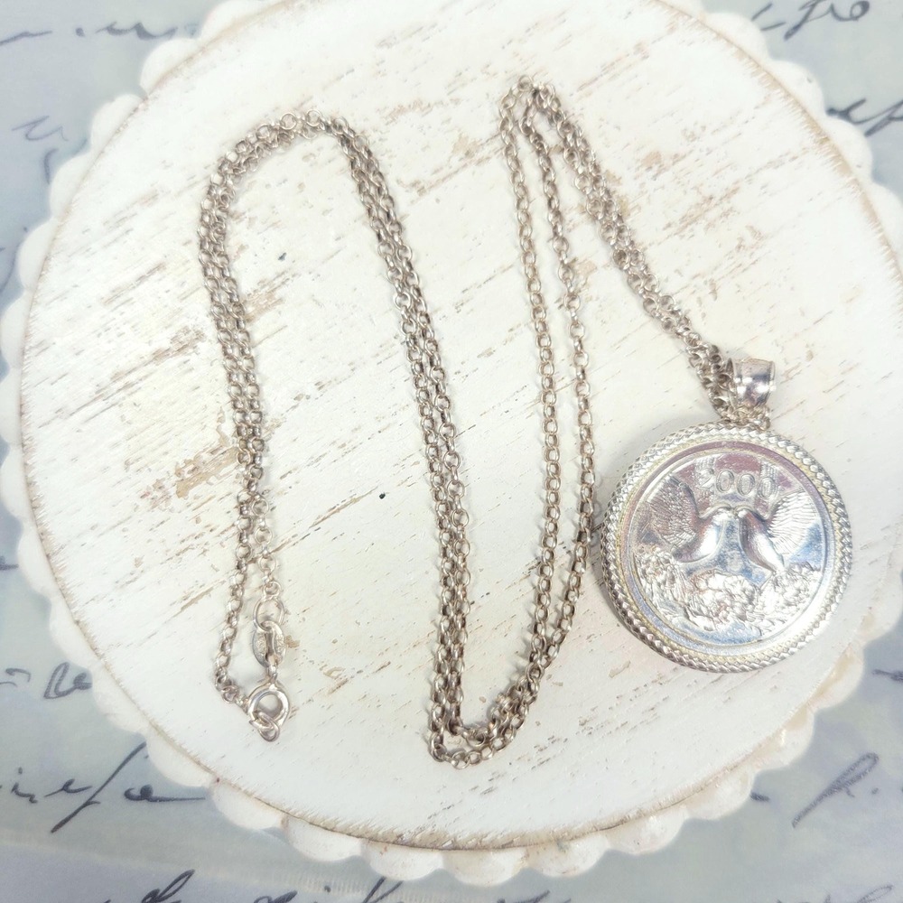 2000 Millennium Peace Dove Necklace 925 Sterling Silver Chain and Setting